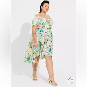 Torrid Size 2 Skater Off Shoulder Multi Floral Mini Super Soft Dress w/Pockets